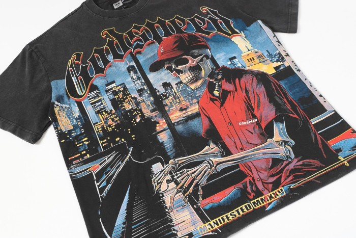 City nightscape, playing the piano, skeleton gradient, slogan, vintage T-shirt 29053390