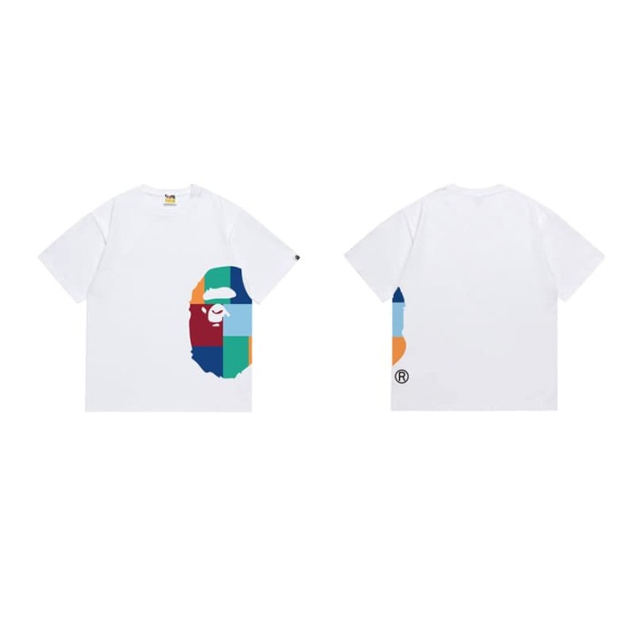 Colorful square checkered ape head short sleeves  print T-shirt 2 colors 29053571