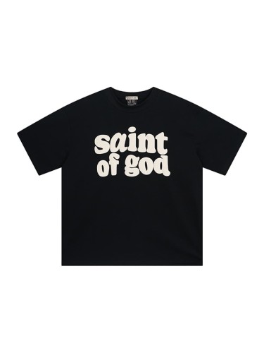 Foam three-dimensional letters black background loose short-sleeved T-shirt 29053612