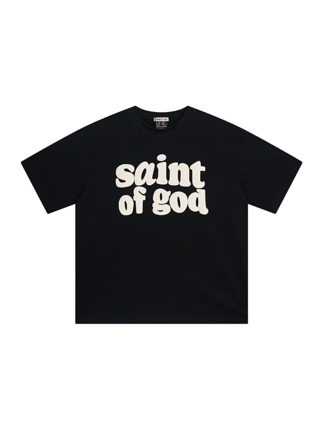 Foam three-dimensional letters black background loose short-sleeved T-shirt 29053612