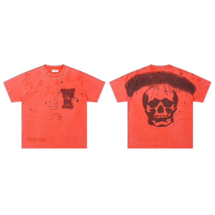 Blood Stain Skull Rhinestone Print Washed Tee 29054097