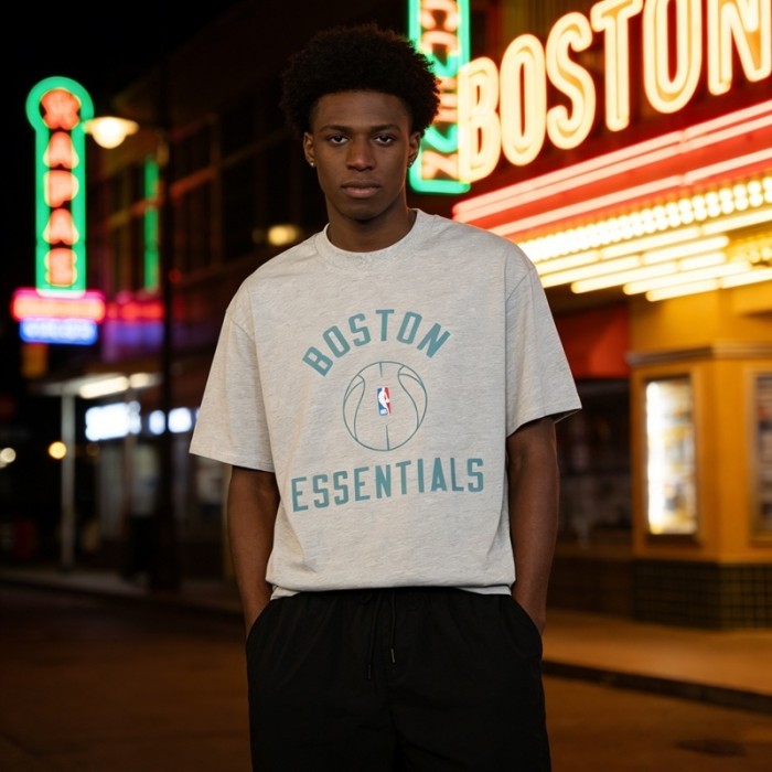 Boston Celtics curved letter basketball silhouette black loose short-sleeved T-shirt 2 colors 29053645