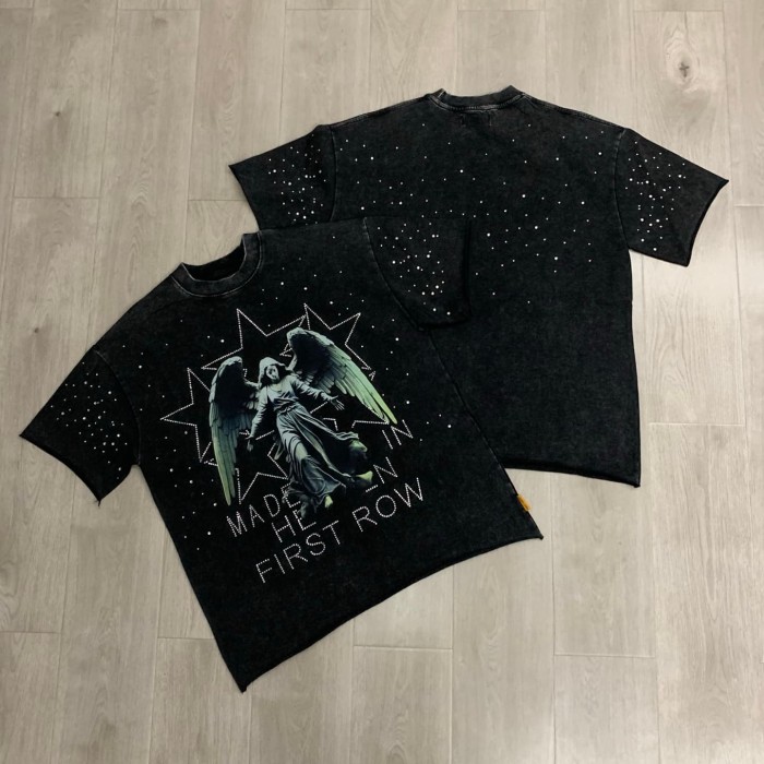 Starburst Angel Rhinestone Print Washed Tee 29054087