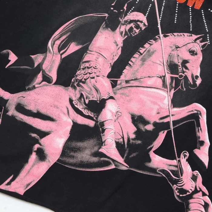 Pink And Black Warhorse Knight Rhinestone Print Washed Tee 29054085