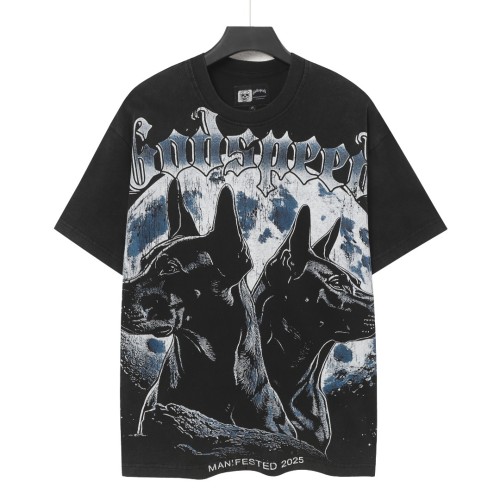 Full Moon Double Doberman Pinscher Logo Vintage Black Short-Sleeve T-Shirt 29053399