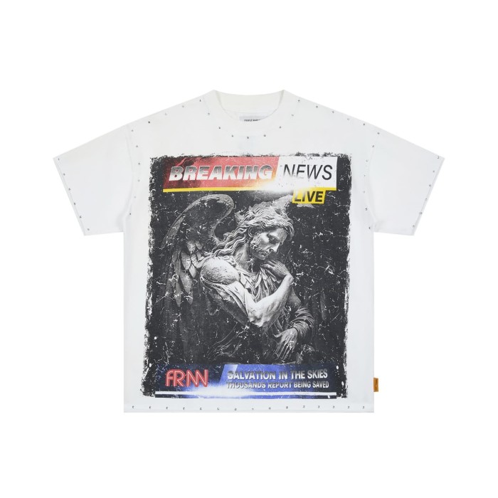News Style Angel Rhinestone Print Washed Tee 29054086