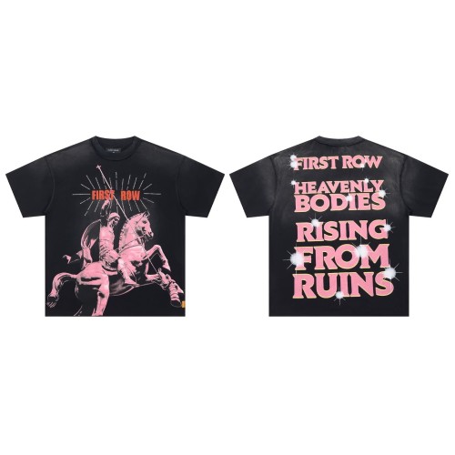 Pink And Black Warhorse Knight Rhinestone Print Washed Tee 29054085