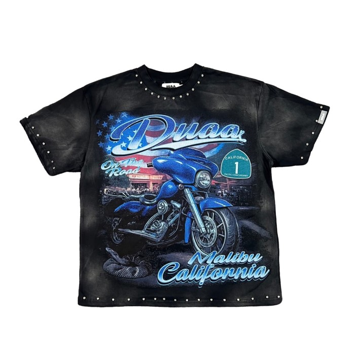 California Highway Motorcycle Rhinestone Print Washed Tee 29053842