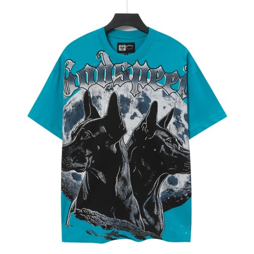 Double Doberman Pinscher Full Moon Lake Blue Distressed Short-Sleeve T-Shirt 29053396