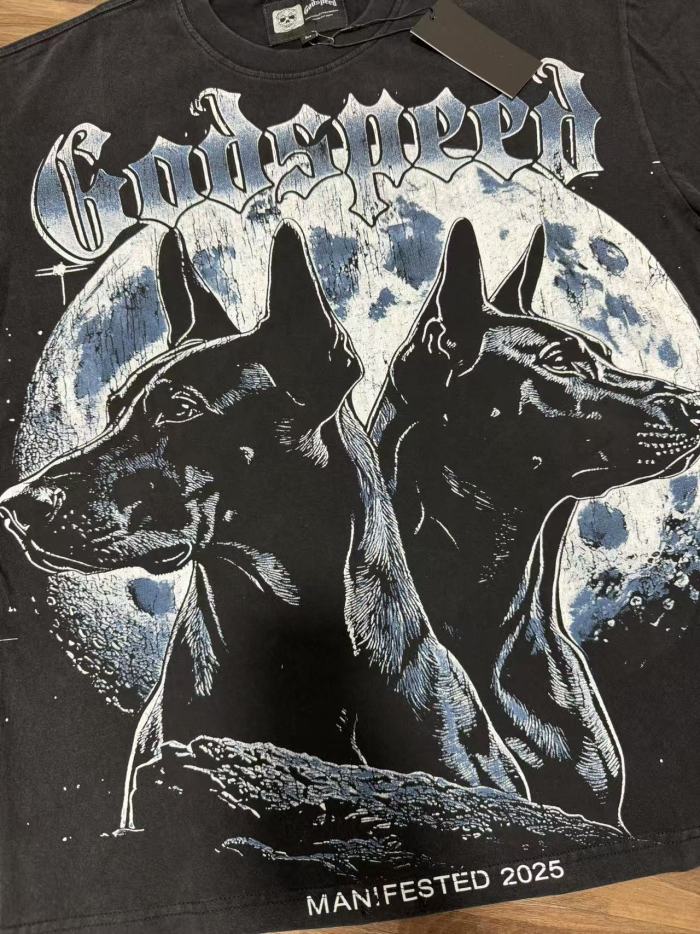 Full Moon Double Doberman Pinscher Logo Vintage Black Short-Sleeve T-Shirt 29053399