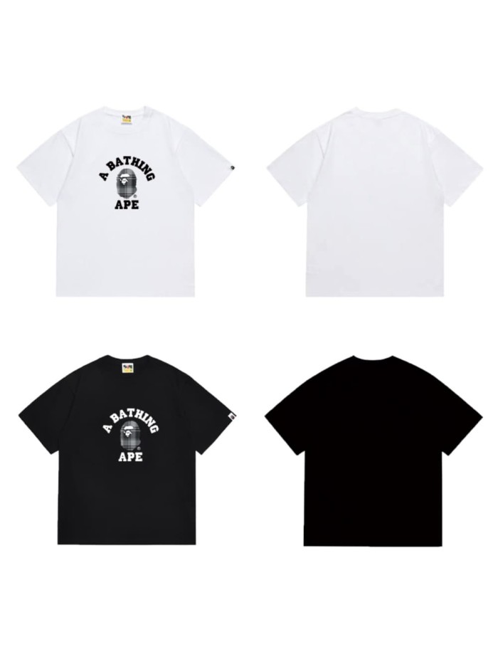 Arc-shaped letter grid ape head print  T-shirt 2 colors 29053651