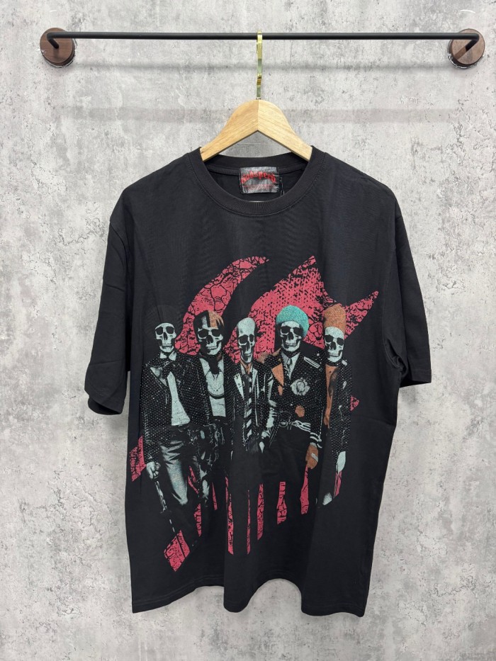 Skeleton Rock Band Electric Guitar Distressed Black Short-Sleeve T-Shirt 29053413