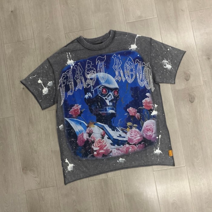 Cyber Terminator Rhinestone Print Washed Tee 29054096