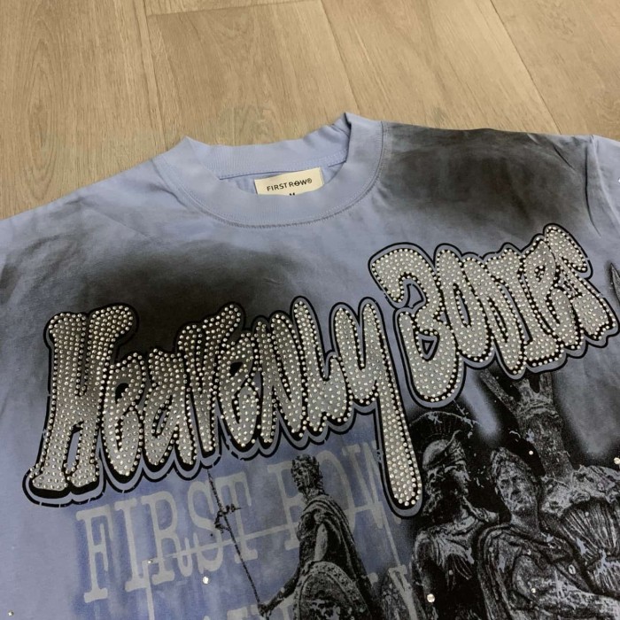 Sculpture Graffiti Rhinestone Print Washed Tee 29054094