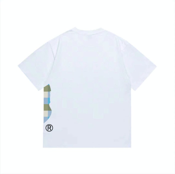 Side minimalist plaid monkey head short sleeved  print T-shirt 2 colors 29053569