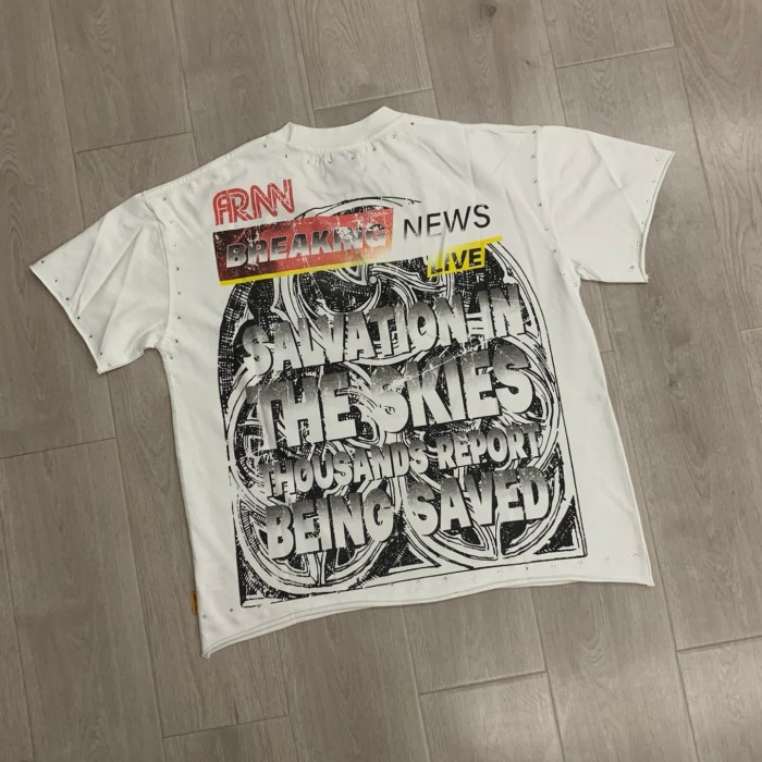 News Style Angel Rhinestone Print Washed Tee 29054086