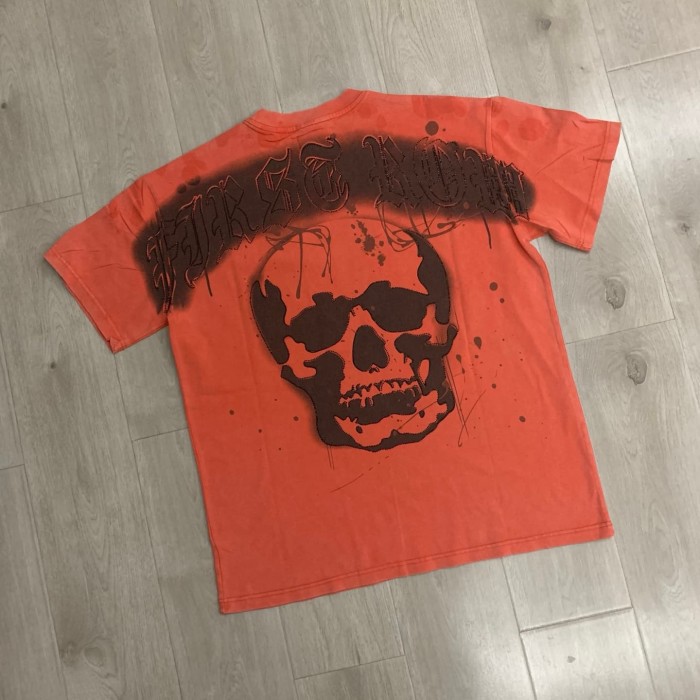 Blood Stain Skull Rhinestone Print Washed Tee 29054097