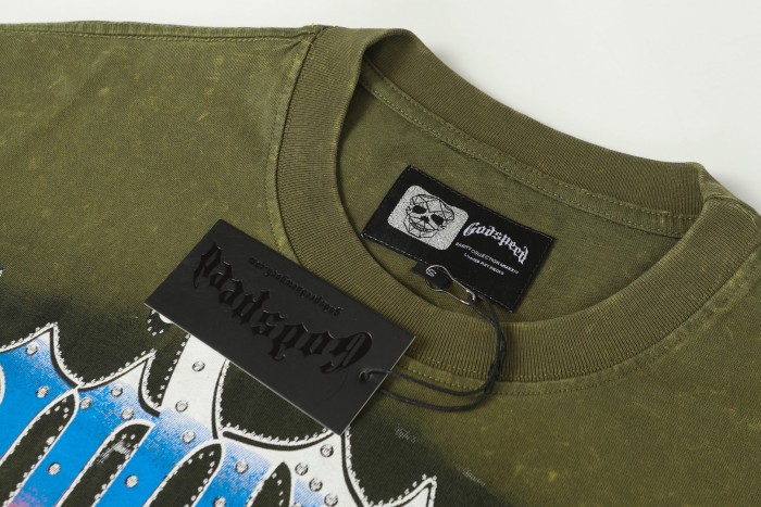 World Tour Three Skulls Black and Army Green Dual-Color Distressed T-Shirt 2 colors 29053372