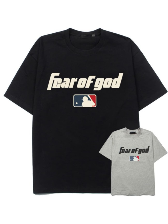 Co-branded vintage letter baseball logo black loose short-sleeved T-shirt 2 colors 29053626