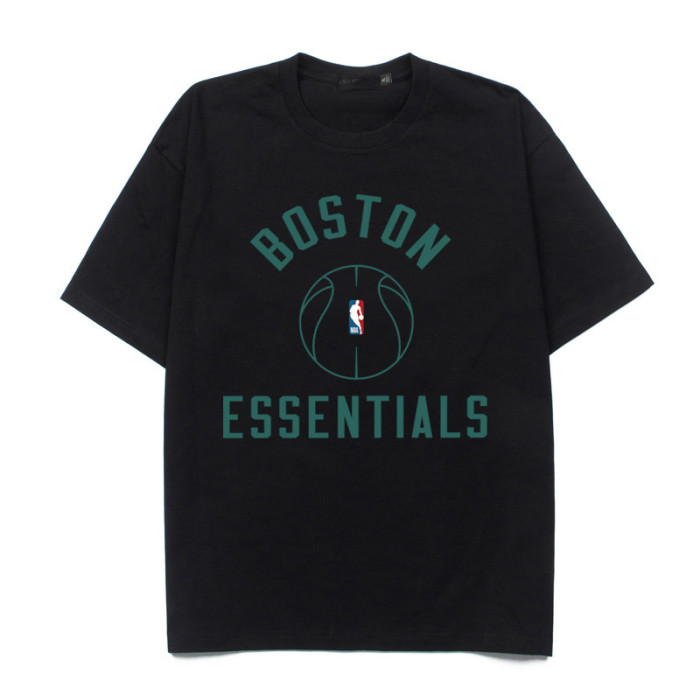 Boston Celtics curved letter basketball silhouette black loose short-sleeved T-shirt 2 colors 29053645