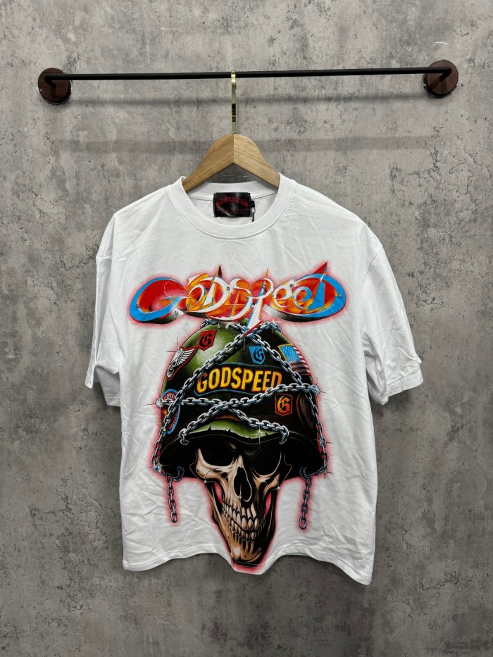 Vintage military style steel helmet skull 3D gradient slogan distressed T-shirt 29053409