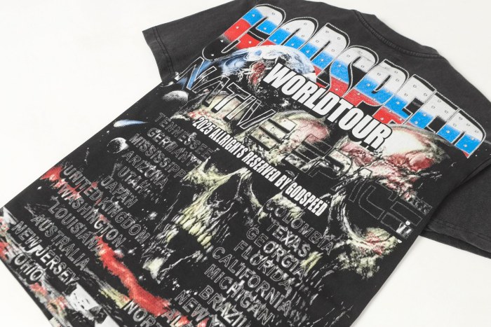 World Tour Three Skulls Black and Army Green Dual-Color Distressed T-Shirt 2 colors 29053372