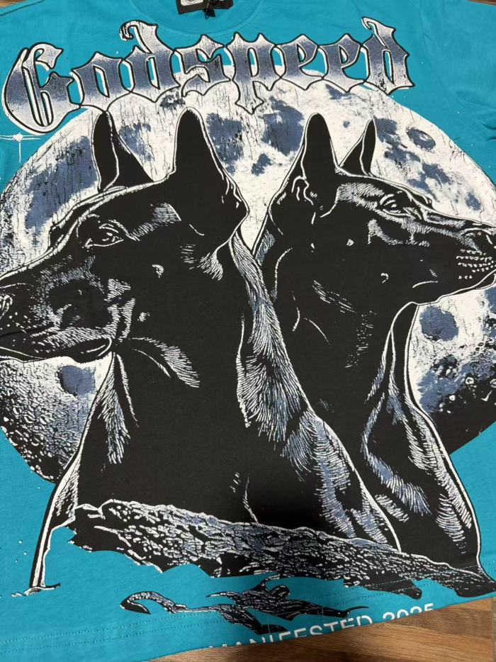 Double Doberman Pinscher Full Moon Lake Blue Distressed Short-Sleeve T-Shirt 29053396