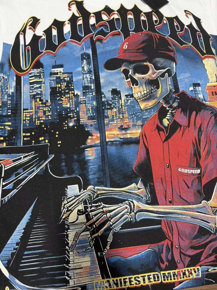 American-style washed vintage black urban jazz skull loose short-sleeved shirt 29053392