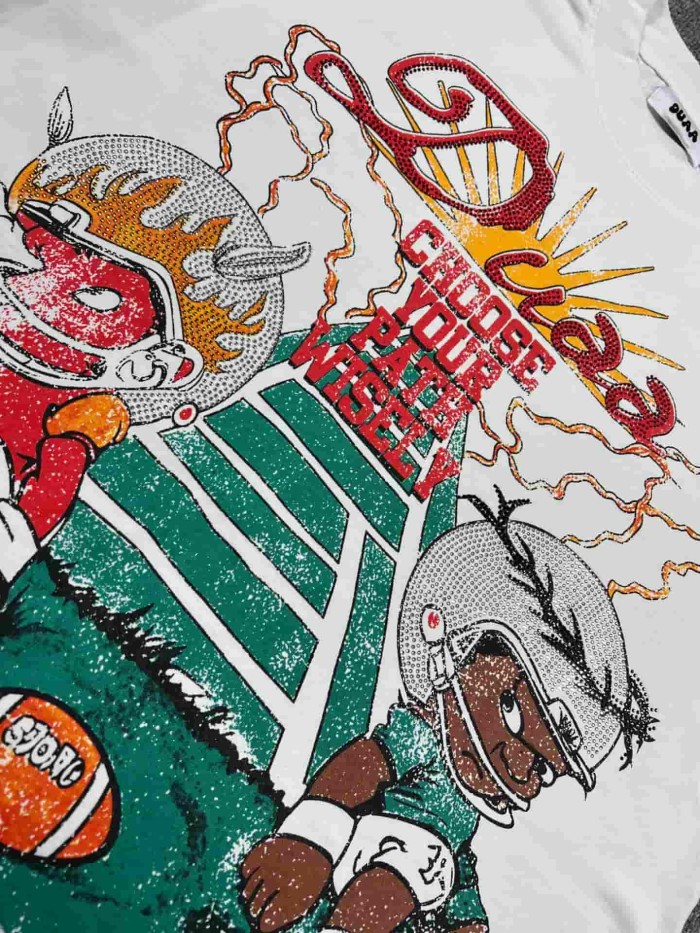 Football Duel Rhinestone Rhinestone Print Washed Tee 29053839