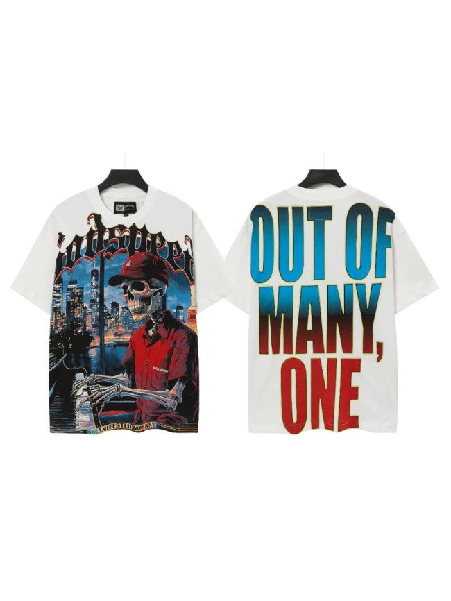 American-style washed vintage black urban jazz skull loose short-sleeved shirt 29053392