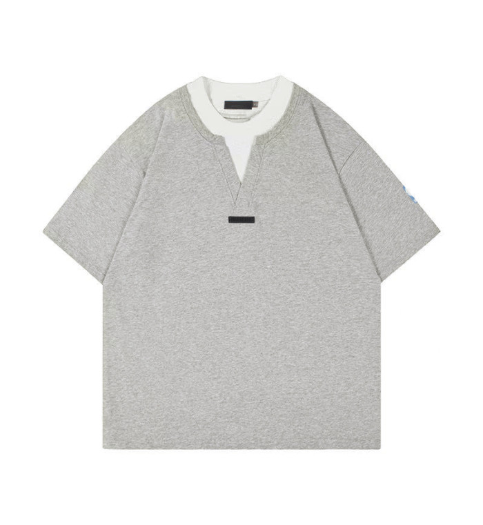 Co-branded back contrast color large letter cursive font gray loose short-sleeved T-shirt 2 colors 29053635