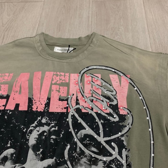 Retro Angel Rhinestone Print Washed Tee 29054090