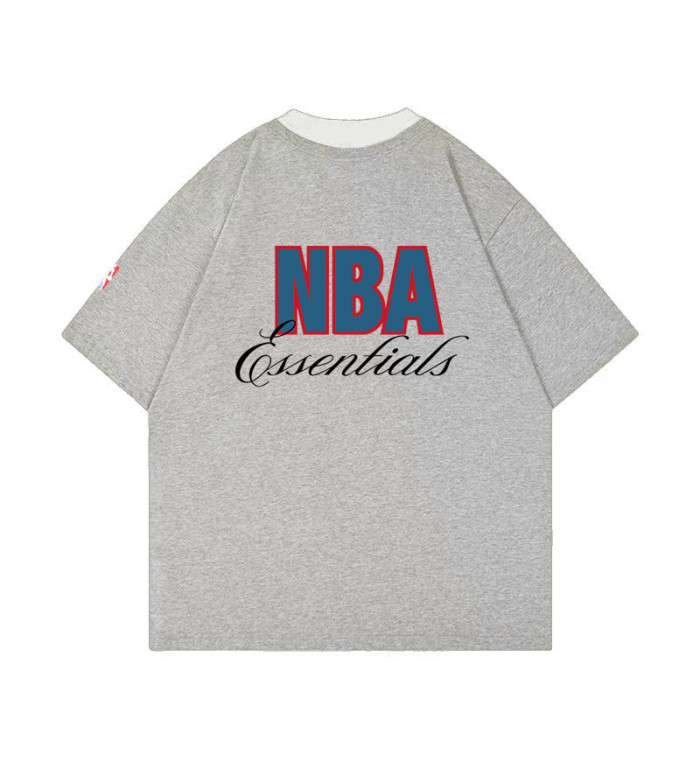 Co-branded back contrast color large letter cursive font gray loose short-sleeved T-shirt 2 colors 29053635