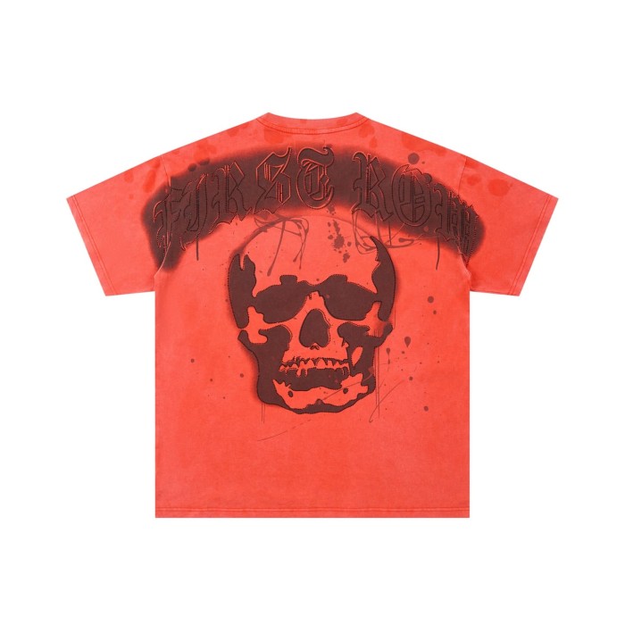 Blood Stain Skull Rhinestone Print Washed Tee 29054097