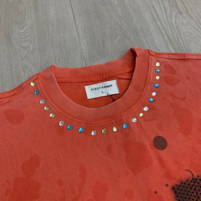 Blood Stain Skull Rhinestone Print Washed Tee 29054097