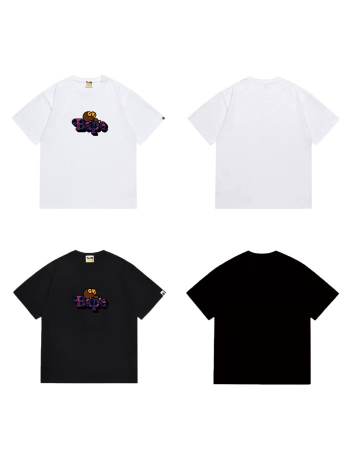 Cartoon Ape Purple Camo  Bape  Font Print T-shirt 2 colors 29053442