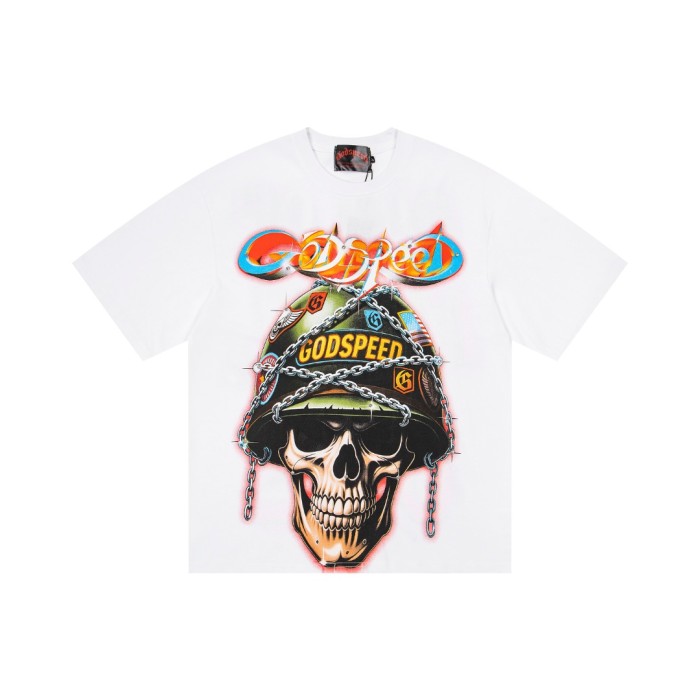 Vintage military style steel helmet skull 3D gradient slogan distressed T-shirt 29053409