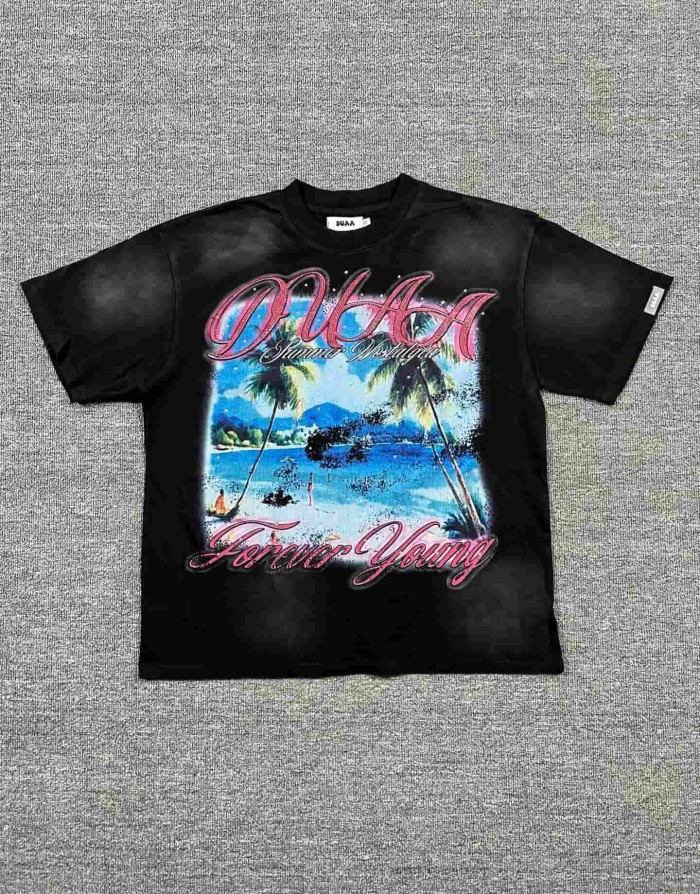 Coconut Tree Beach Rhinestone Print Washed Tee 29053850