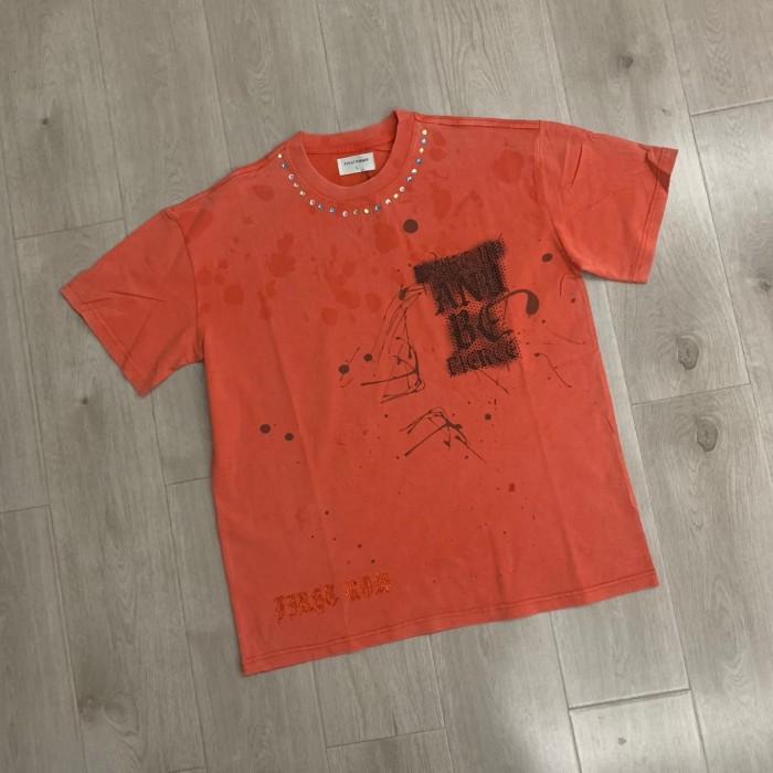Blood Stain Skull Rhinestone Print Washed Tee 29054097