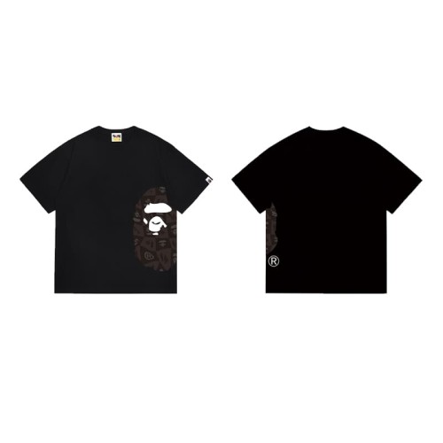 Side minimalist gray grid patterned monkey head short sleeved  print T-shirt 2 colors 29053566