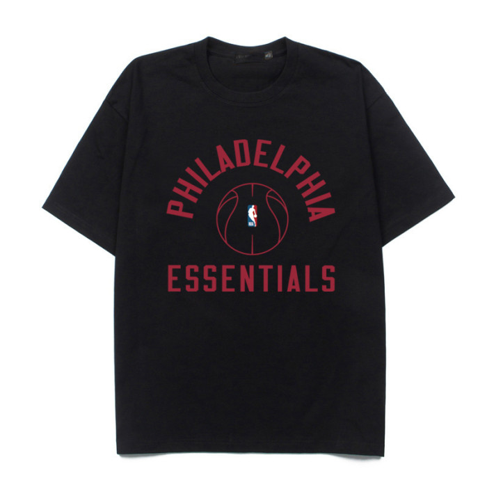 Philadelphia curved letter basketball silhouette black loose T-shirt 2 colors 29053653