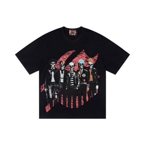 Skeleton Rock Band Electric Guitar Distressed Black Short-Sleeve T-Shirt 29053413
