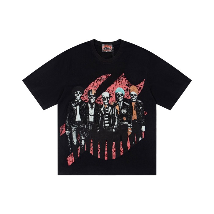 Skeleton Rock Band Electric Guitar Distressed Black Short-Sleeve T-Shirt 29053413