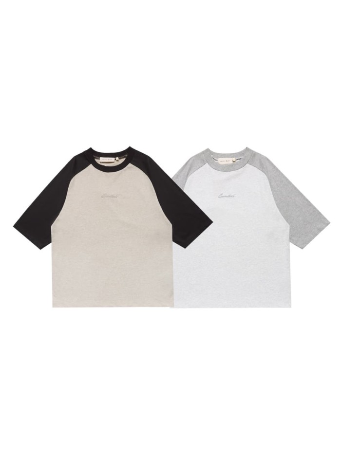 Raglan contrast stitching, chest with hidden pattern embroidery T-shirt 2 colors 29053811
