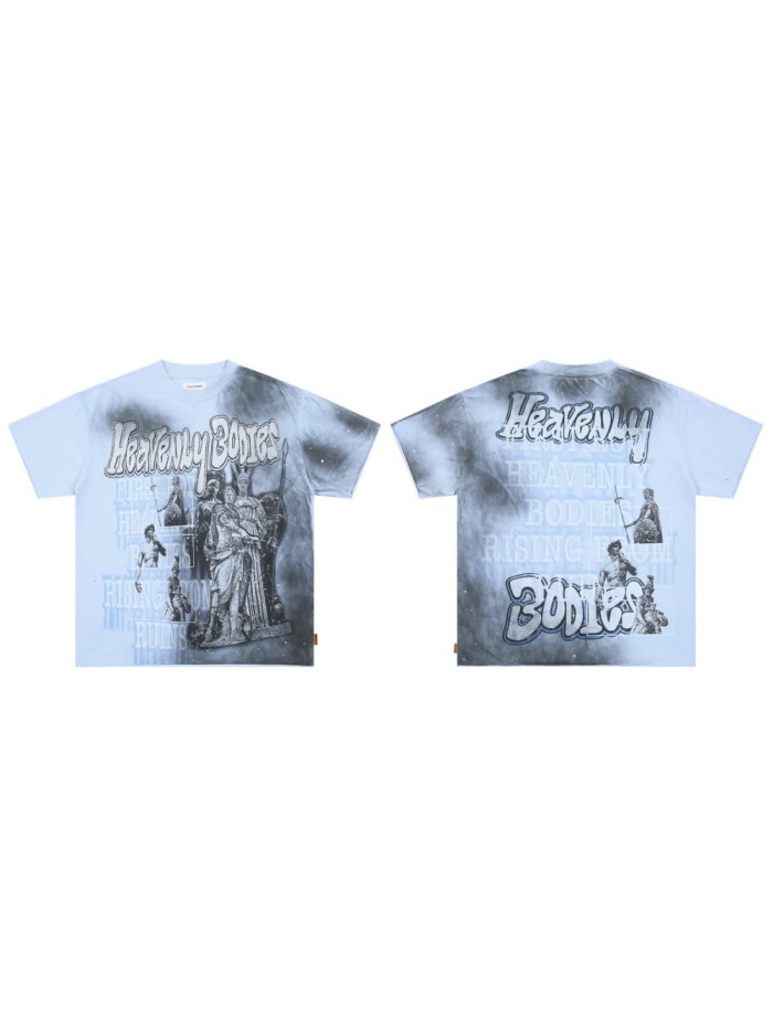 Sculpture Graffiti Rhinestone Print Washed Tee 29054094