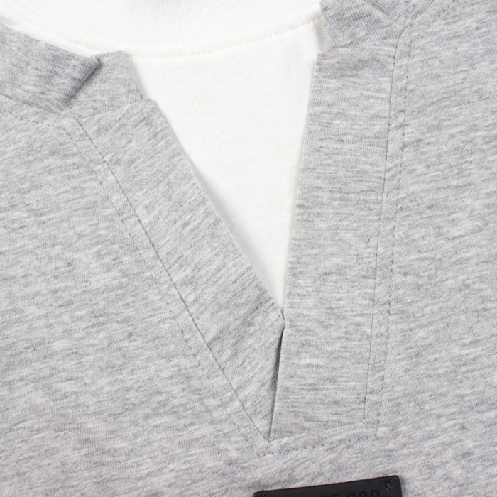 Co-branded back contrast color large letter cursive font gray loose short-sleeved T-shirt 2 colors 29053635