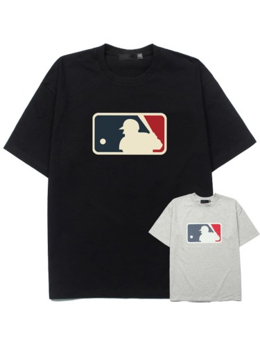 Vintage contrast color baseball silhouette logo black loose short-sleeved T-shirt 29053623