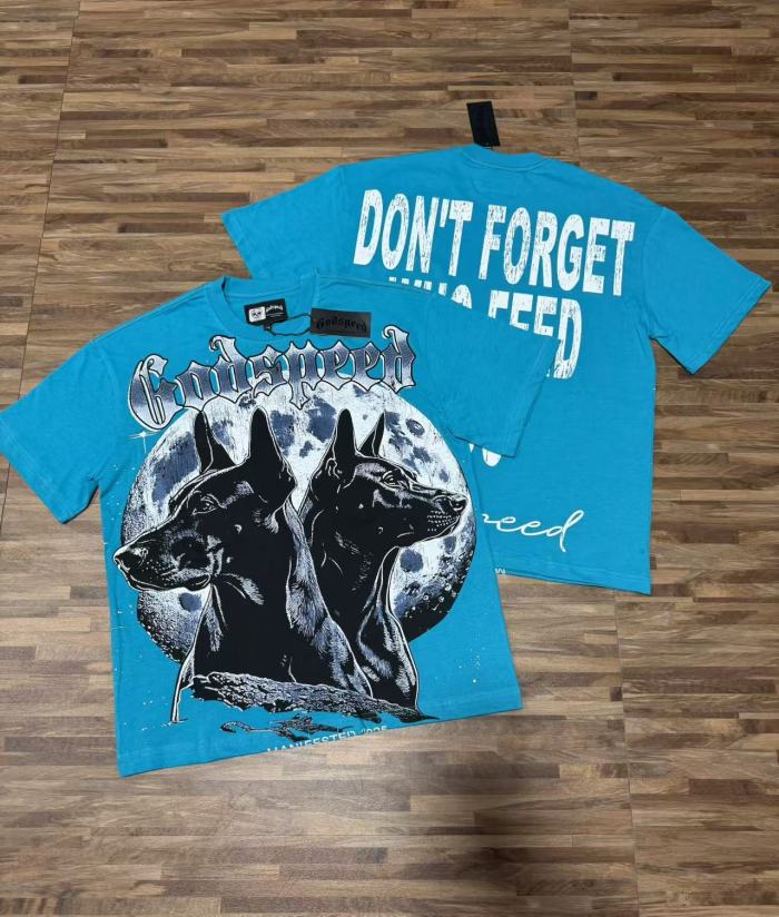 Double Doberman Pinscher Full Moon Lake Blue Distressed Short-Sleeve T-Shirt 29053396