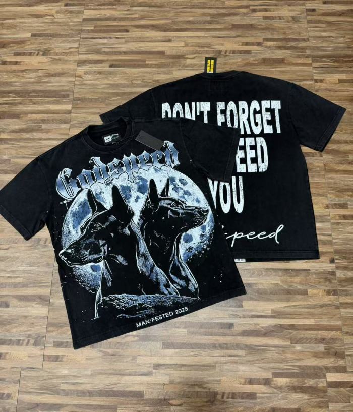 Full Moon Double Doberman Pinscher Logo Vintage Black Short-Sleeve T-Shirt 29053399