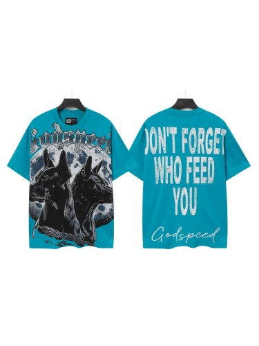 Double Doberman Pinscher Full Moon Lake Blue Distressed Short-Sleeve T-Shirt 29053396